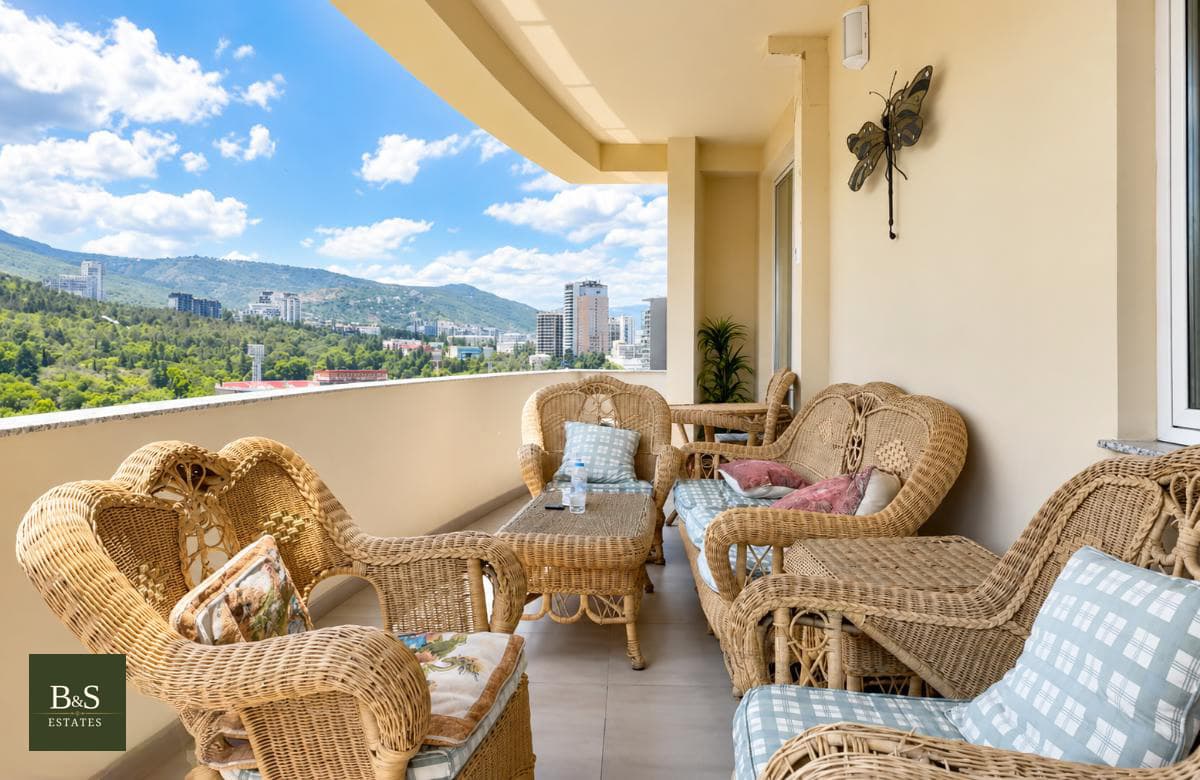 The balcony, looking over Vake Park.