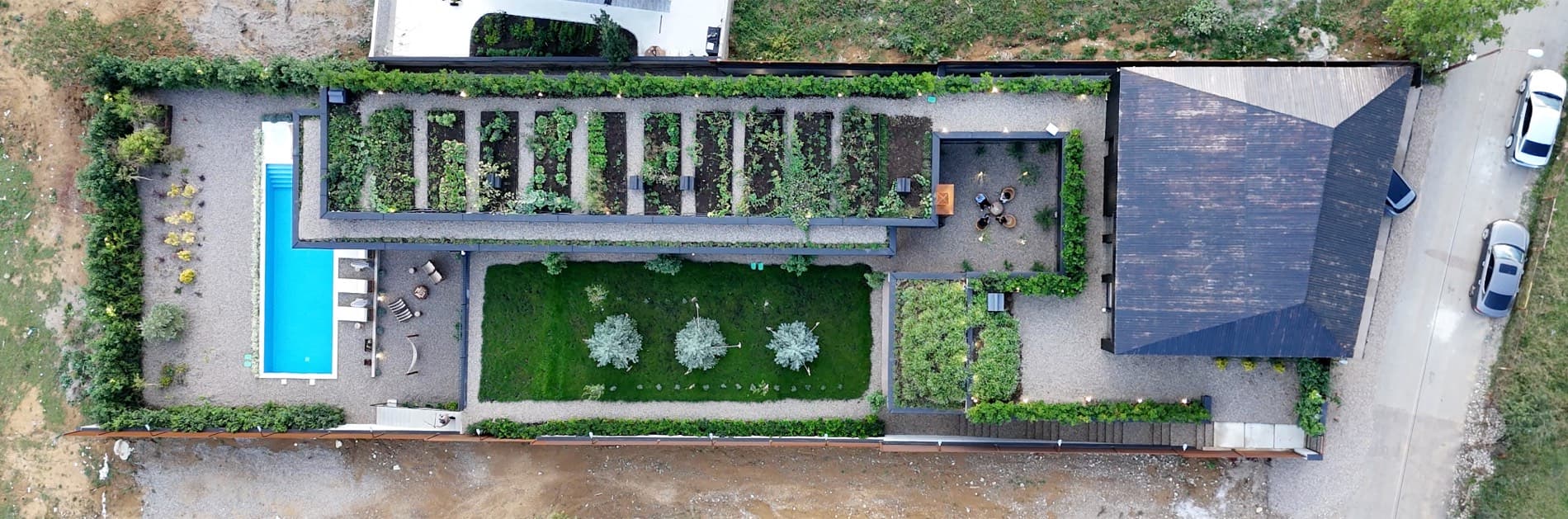 The house from directly above, with its planted roof terraces.