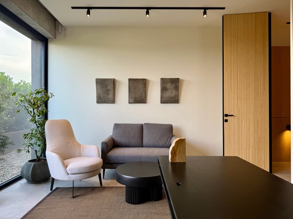 The office, with its seating area.