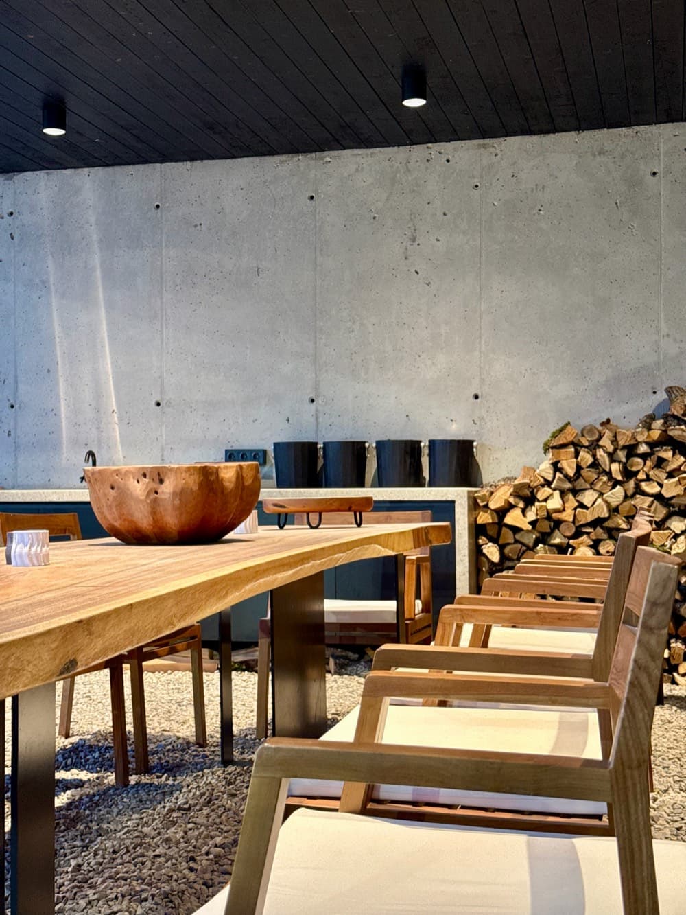 The outdoor kitchen and dining terrace.